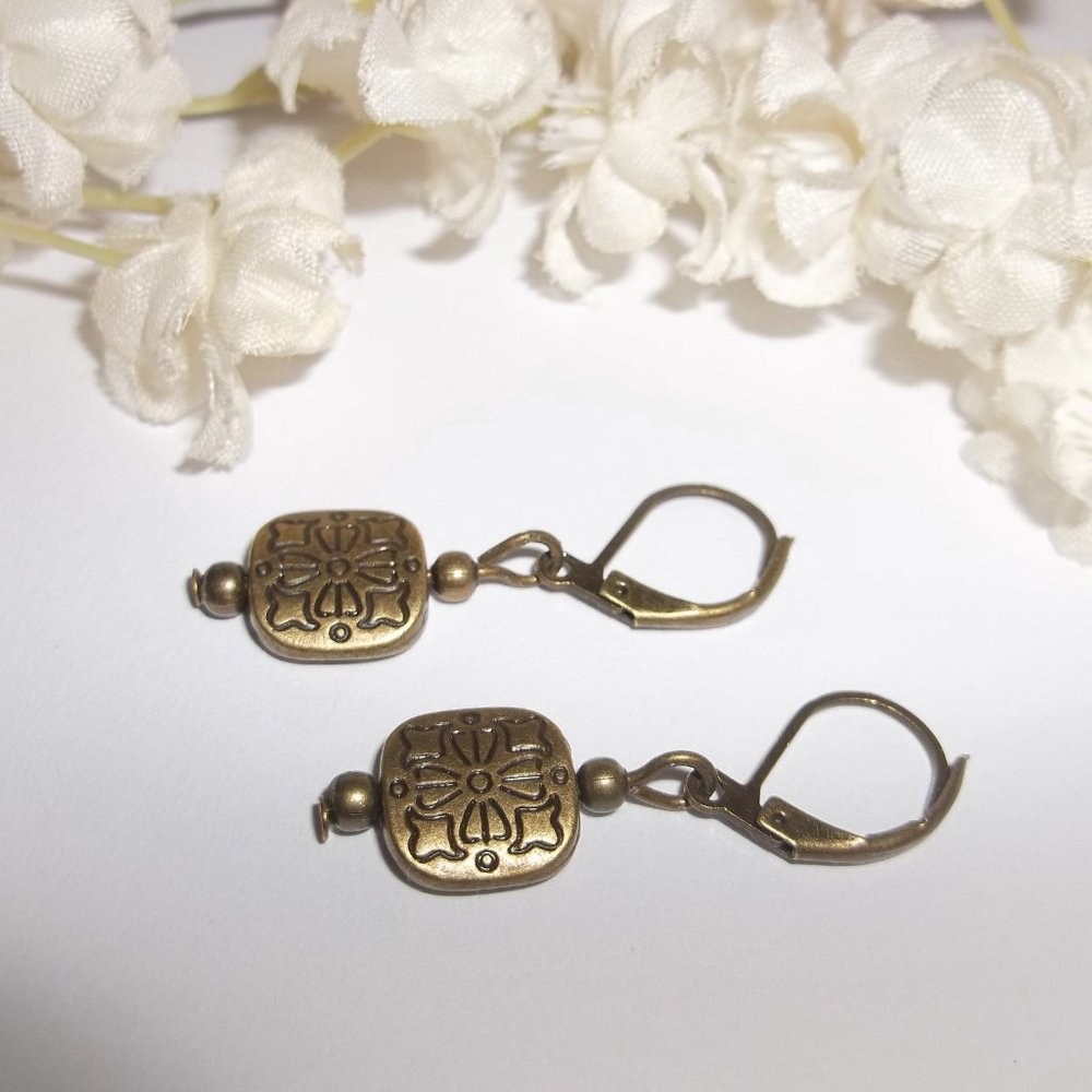 Boho Earrings Brown Bronze Jewelry Lever Back Dangle Drop Gift Idea For Her 6743 - Picture 4 of 8